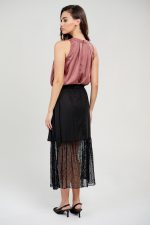 Sharks Bay Clothing Γυναικεία Midi Φούστα με Βολάν από Διαφάνεια & Παγιέτα - Μαύρο. - Image 3