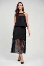 Sharks Bay Clothing Γυναικεία Midi Φούστα με Βολάν από Διαφάνεια & Παγιέτα - Μαύρο. - Image 2