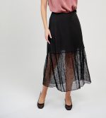 Sharks Bay Clothing Γυναικεία Midi Φούστα με Βολάν από Διαφάνεια & Παγιέτα - Μαύρο.