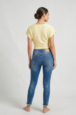 Meet Me At The Sunset Γυναικείο Τζιν Παντελόνι Skinny Cropped με Ξέφτια & Φθορές (by Sharks Bay) - Medium Blue Stonewash - Image 4